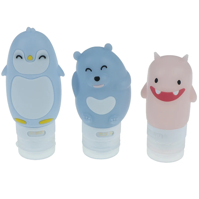 1pc Silicone Empty Bottles 60/80/90ML Cute Cartoon Container Travel Packing For Lotion Squeeze Bottle Color Random