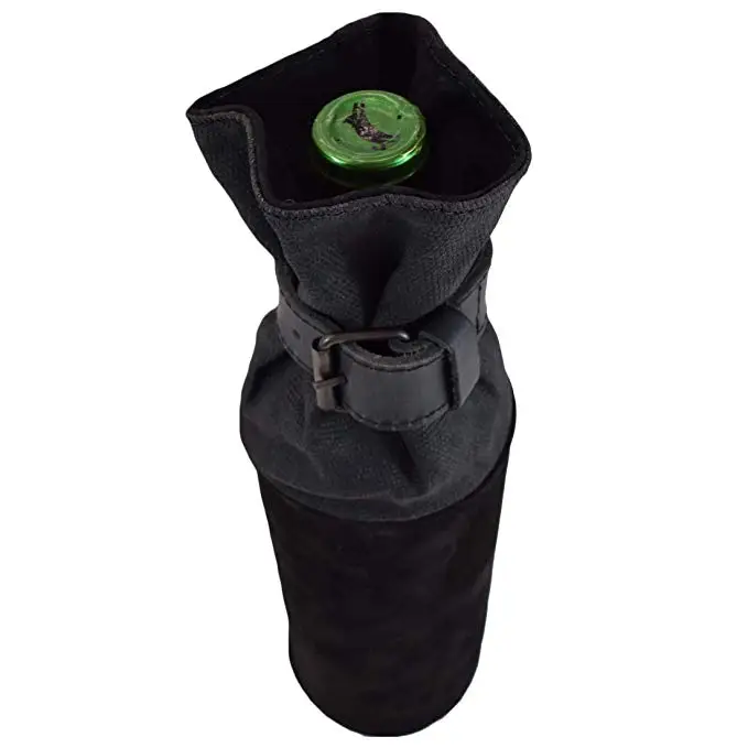

Durable and long lasting thickLeather Waxed Canvas Wine Bottle Gift Sleeve Celebration Party Wine Holder Handmade
