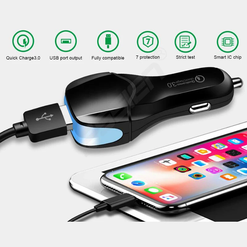 QC 3,0 быстрое автомобильное зарядное устройство QC 3,0 USB Автомобильный зарядник Быстрая Зарядка адаптер для iphone X 7 samsung S8 S9 плюс