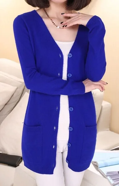 HEE GRAND/женские шерстяные свитера осень размера плюс 4XL средней длины кашемировый женский кардиган с карманами верхняя одежда WZL1459 - Цвет: Sapphire