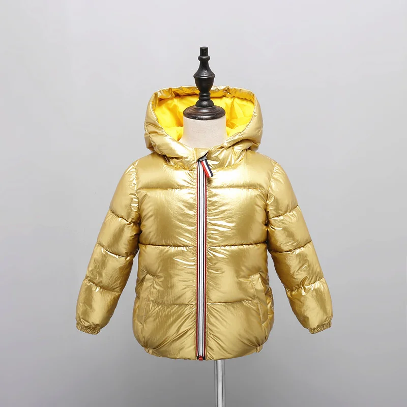 Детская зимняя куртка для девочек; Цвет серебристый, золотой; повседневное пальто с капюшоном для мальчиков; одежда для малышей; Верхняя одежда; детская парка; куртка; зимний костюм - Цвет: Gold