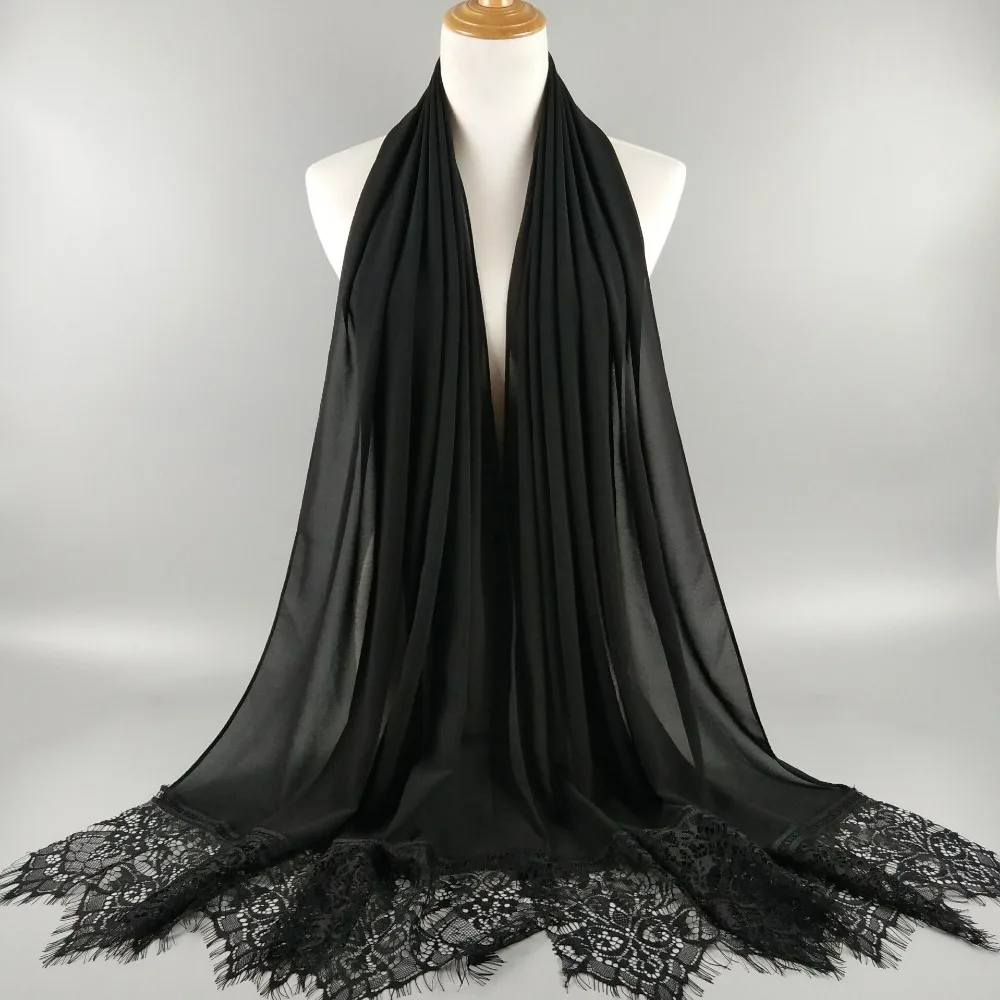 

20PCS New Plain Bubble Chiffon Lace Scarf Women Muslim Hijab Autumn Head Wrap Long Echarpe Islamic Shawl Winter Scarves