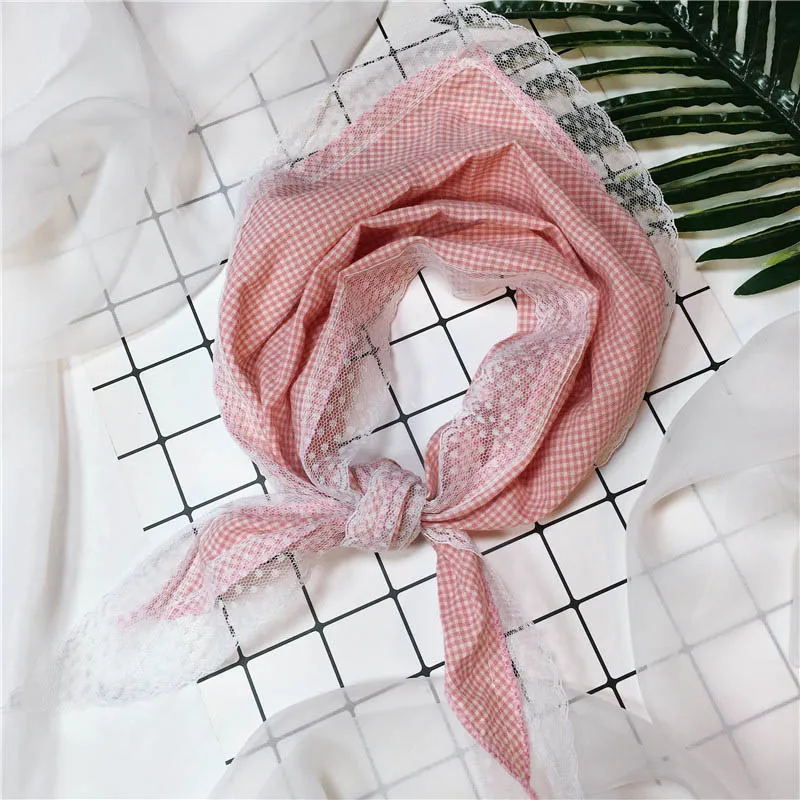 pink Модный детский шарф для девочек, клетчатый кружевной шарф из хлопка и льна, весенне-летний декоративный шарф для волос - Цвет: pink