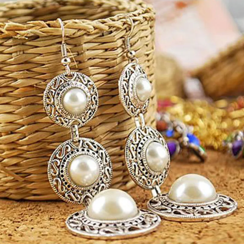 

Large Simulated Pear Drop Earrings Vintage Ethnic Long Earrings Bohemian Retro Dangle Earrings Women Statement Earrigns e0389