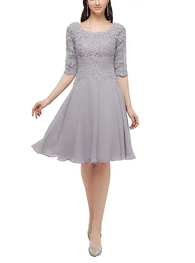 

Knee Length Mother Of The Bride Dresses With Half Sleeves Lace Applique Formal Wedding Mother Dress