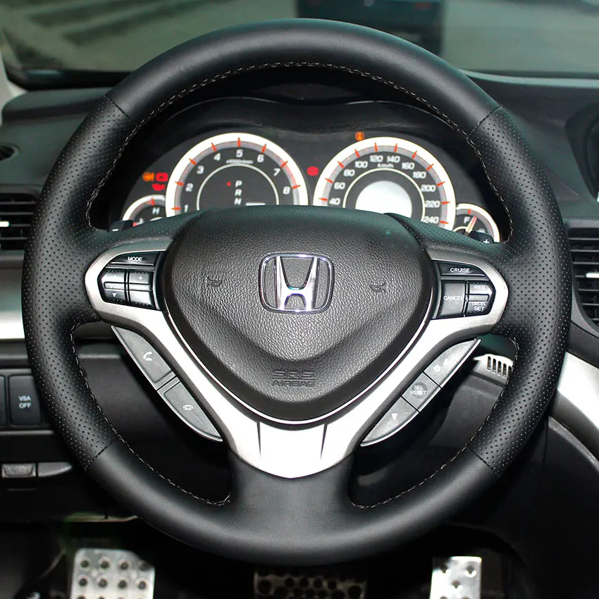 Wheel cover Black PONSNY Рулевое управление автомобиля/Шестерня/ручной тормоз натуральная кожа чехлы Чехол для HONDA Spirior 2009-2013 авто ручной сшитый черный чехол - Название цвета: Wheel cover Black