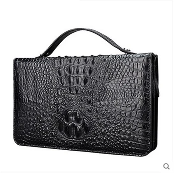 

jialante Crocodile leather men clutch bag genuine leather business men's bag double zip large capacity multiple card bit bag