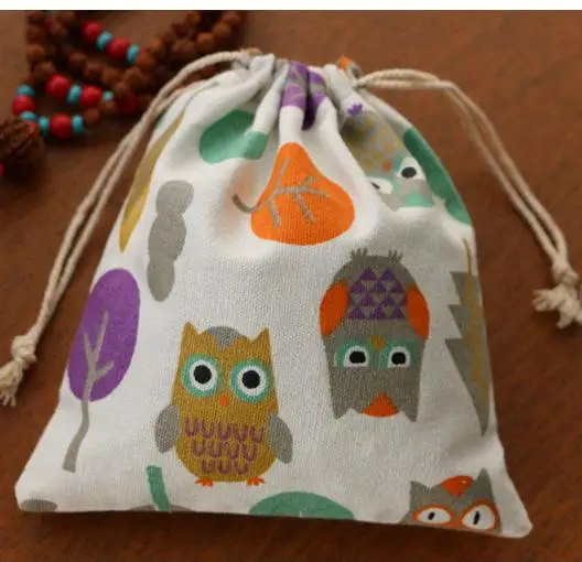 

Owl Cartoon Linen Gift Packaing Pouch 9x12cm 10x15cm 13x17cm pack of 100 Baby Shower Kid Birthday Party Candy Drawstring Bag