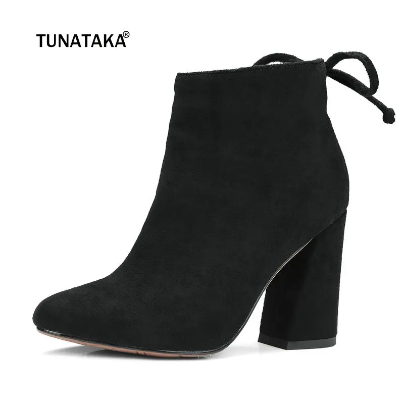 

Suede Ankle Boots for Women Winter Warm Fur Snow Boots Thick High Heels Ladies Party Boots Black Dark Gray Wine Red Plus Size