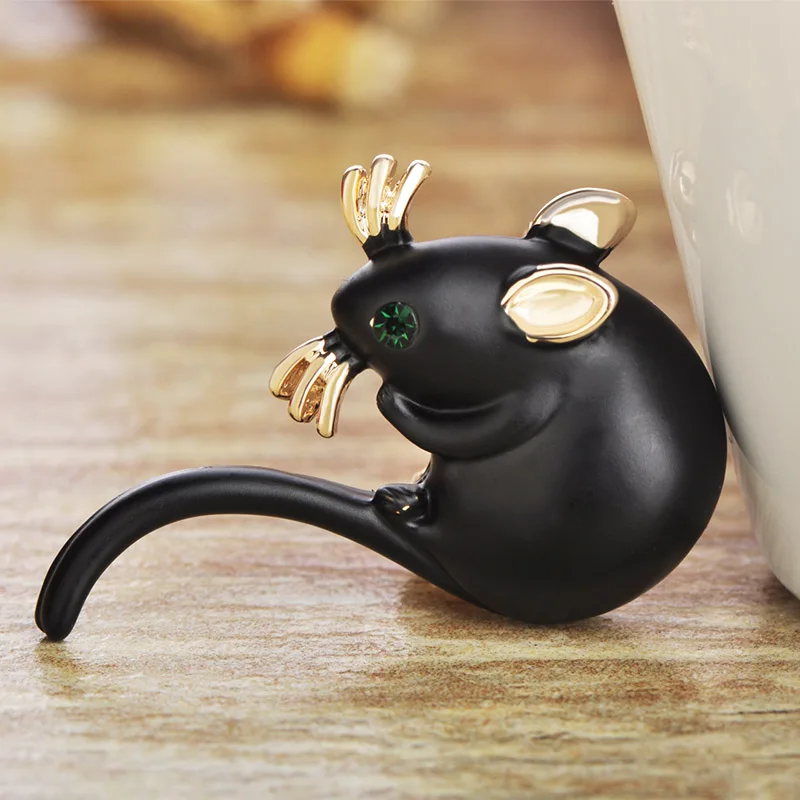 Blucome Cute Black Mouse Brooch Gold-color Alloy Animal Brooches For Scarf Sweater Corsage Accessories Lady Kids Jewelry Pins Up