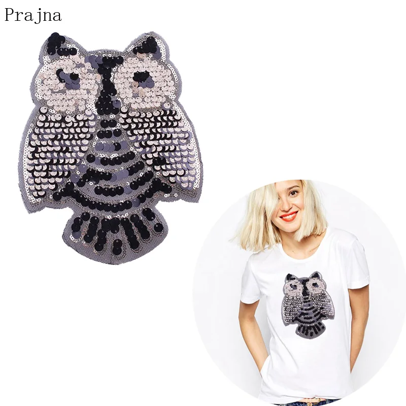 

Prajna Black Owl Bird Patch Large Sequin Patches Iron On Embroidered Patches For Clothes Jeans Fabric Accessory Sewing Supplies