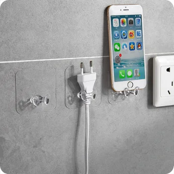 

5Pcs Transparent Adhesive Plastic Power Plug Socket Home Office Wall Storage Hook Home Decor