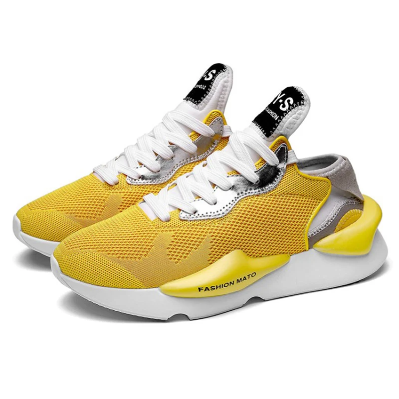2019 г. весенние модные женские туфли Коренастый кроссовки белый желтый сетки удобный стиль обувь Размер 37–43 FM-2089