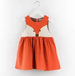 2017 весенние красивые для маленьких девочек в стиле лисы оборками Повседневное Модные Платья Orange пасхальное платье