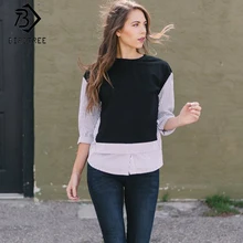 Новые женские полосатые поддельные 2 шт Футболки с круглым вырезом с коротким рукавом летучая мышь повседневные женские свободные топы плюс размер 4XL футболки T8D746C