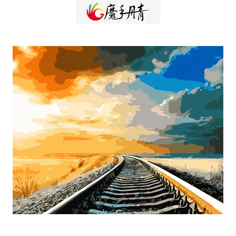 Diy Oil Painting Picture Drawing By Numbers Frameless Colorful Canvas Railway Scenery Handmade by Number for Living Room | Дом и сад