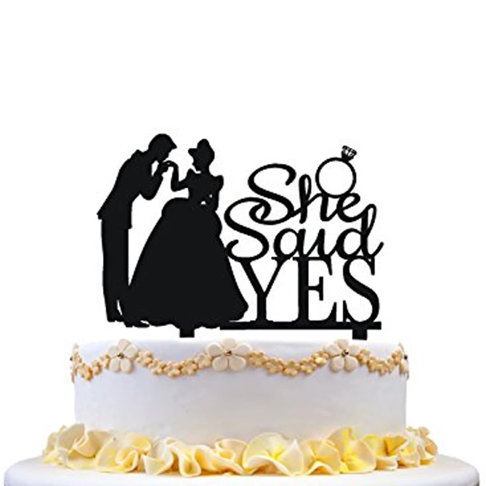 She Said Yes Cake Topper Bride And Groom Wedding Silhouette Cake Topper Bridal Shower Engagement Ring Wedding Cake Topper Cake Decorating Supplies Aliexpress