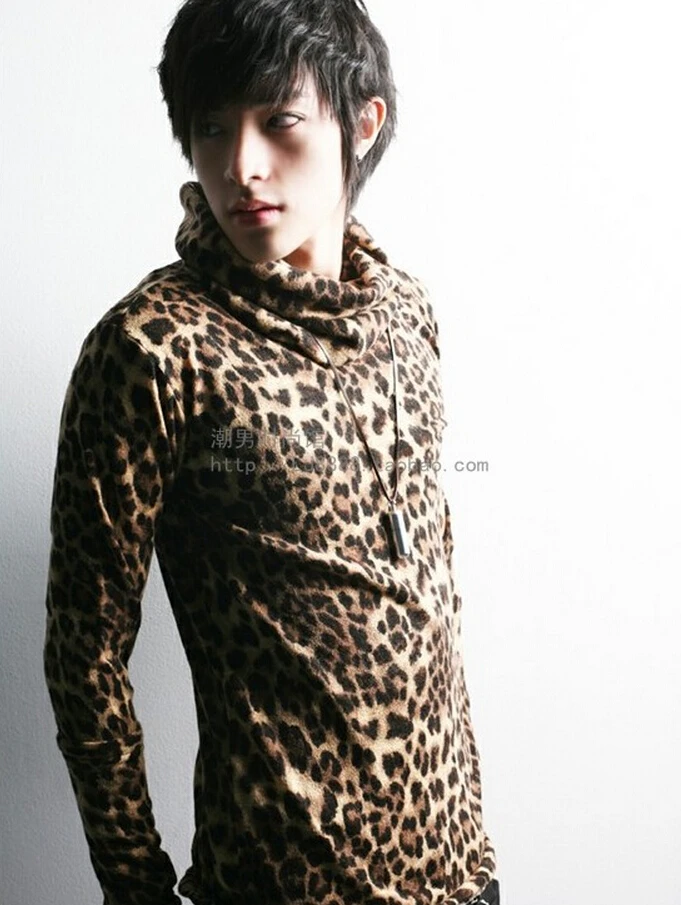 S-4XL футболка с длинными рукавами модная мужская Базовая футболка леопардовая расцветка водолазка футболка плюс размер певица костюм пальто одежда