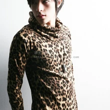 S-4XL футболка с длинными рукавами модная мужская Базовая футболка леопардовая расцветка водолазка футболка плюс размер певица костюм пальто одежда