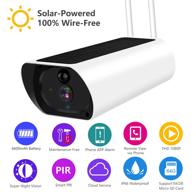 

1080P Solar IP Camera 2MP Wireless Wi-fi Security Surveillance Waterproof Outdoor Camera IR Night Vision Solar Power HD Cam K55B