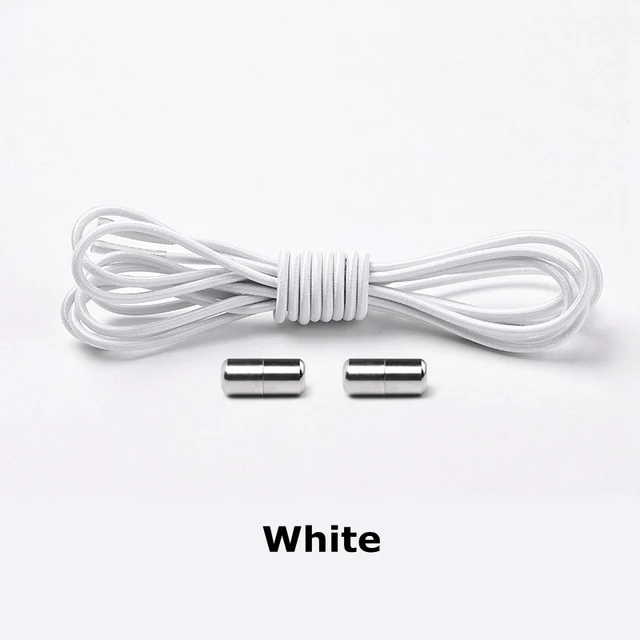 1Pair Elastic Shoelaces Round No Tie Shoe laces Sneakers Shoelace Kids Adult Rubber elastic Laces Lock One Size Fits All Shoes white