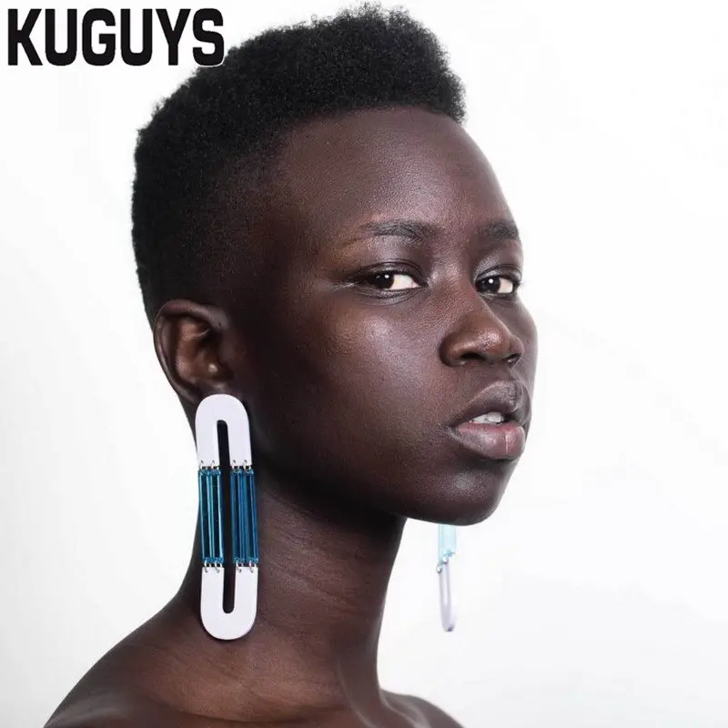 

KUGUYS Fashion Jewelry HipHop Tassel Earring for Women Brincos Acrylic Blue Red Round Drop Earring Hyperbole Long Dangle Earring