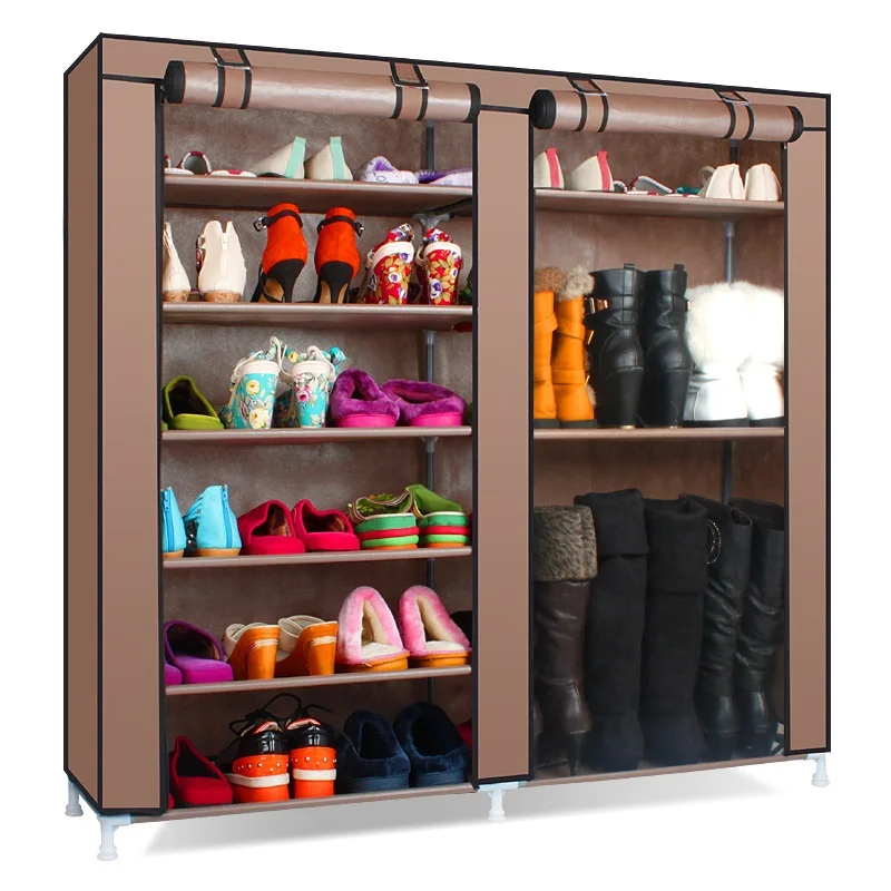 Двухрядный шкаф для обуви из нетканого материала большой органайзер для обуви Съемный шкаф для домашней мебели - Цвет: 09-coffee