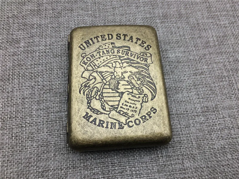 Винтажный стиль MR. K 020 старый цвет медальоны Корпус морской пехоты мужской металлический чехол для сигарет коробки для сигарет для 16 сигарет с подарочной коробкой