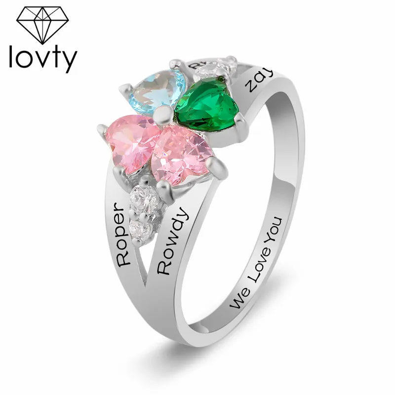 

lovty Personalized Promise Ring with 4 Birthstone Custom-made Engagement Ring Engraved Name Rings Gift for Your Lover