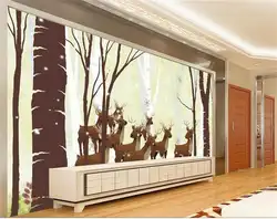 Заказ росписи гостиная 3d фото обои стикер мультфильм дерево лес олень фото 3D настенная обои для стен 3d