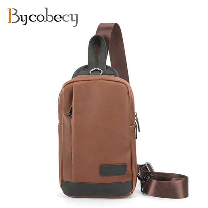 

BYCOBECY Vintage Sling Chest Back Pack Crazy Horse PU Leather Travel Cross Body Messenger Shoulder Bag Male Single Shoulder Bag