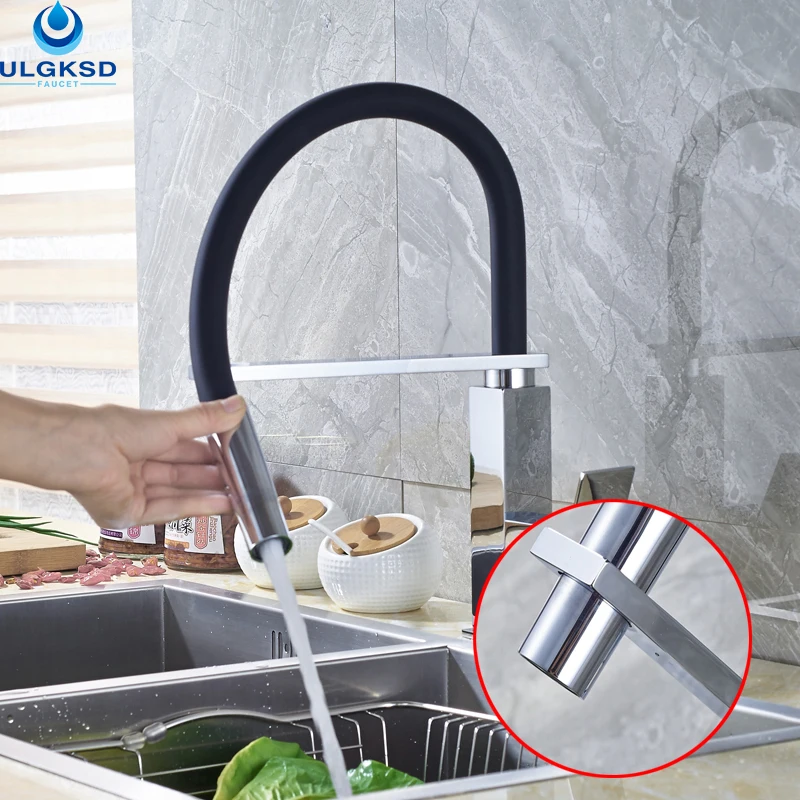 

ULGKSD Chrome Pull Out Spout Kitchen Faucet Spout Bracket Single Lever Deck Mount Spout Kitchen Sink Hot and Cold Mixer Tap