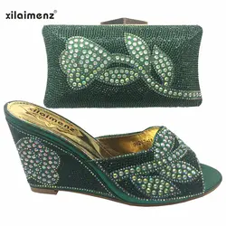 2019 г. новые стильные Итальянские женские свадебные туфли и сумочка зеленого цвета с кристаллами для королевских Вечерние