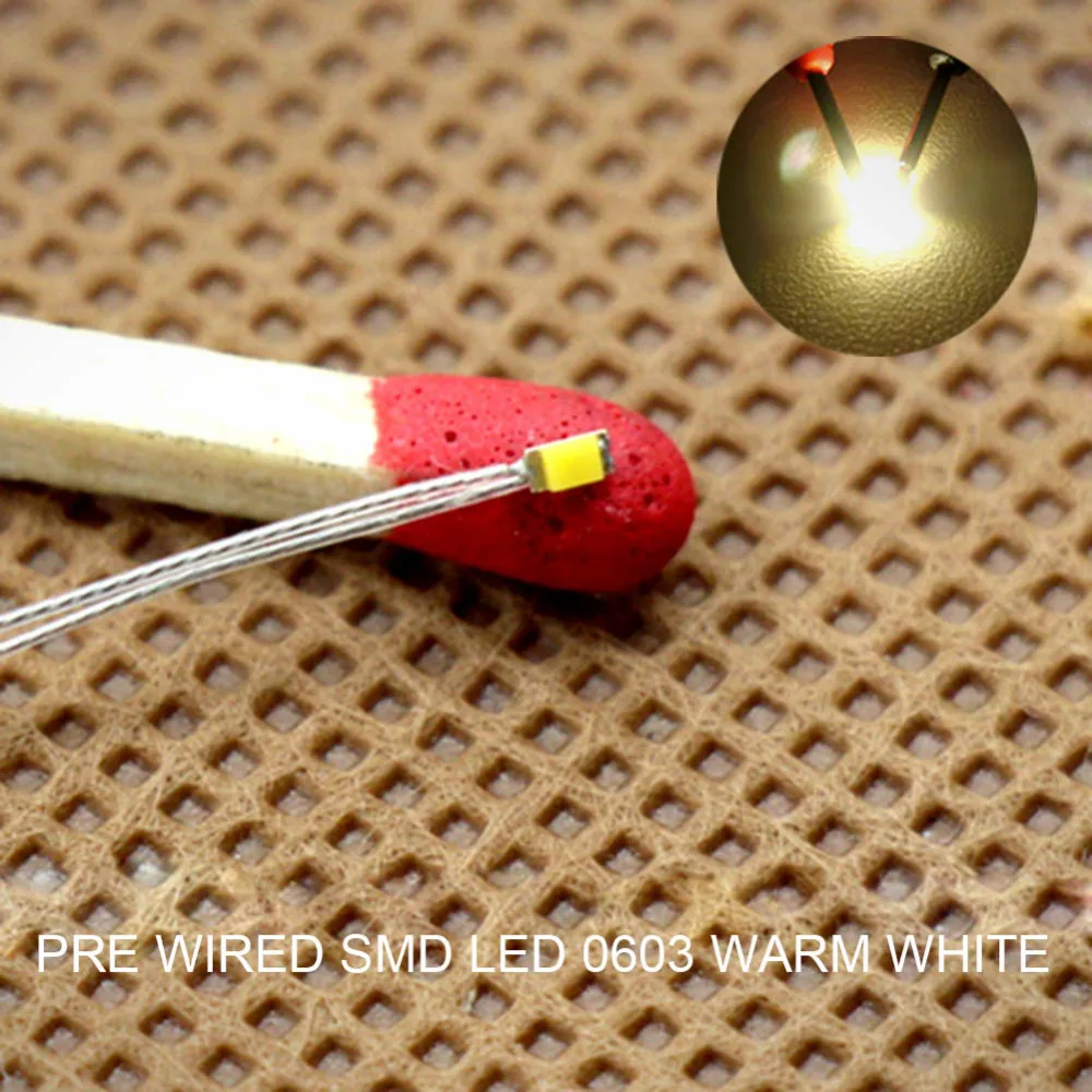 T0603WM 20 шт. предварительно припаянные Проводные провода micro litz теплые белые SMD Led 0603
