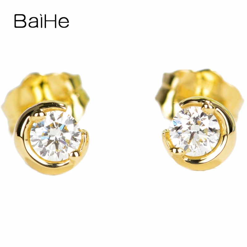 

BAIHE Solid 14K Yellow Gold 0.16CT/0.24ct Sparkling Diamond Moon Stud Earrings Women Men Trendy Fine Jewelry boucle d’oreille