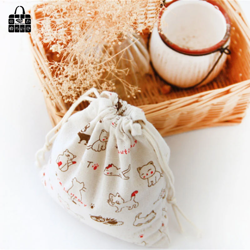 1 x Cute cat 100% cotton bag Travel Accessories Clothes underwear shoes toy Storage Pouch Luggage Packing Organizers bag