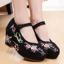 Flower&Magpie Embroidered Women Canvas Pumps Chinese National Style Wedges Platform Shoes Buckle Strap Ladies High Heels XiQue цена Flower&Magpie Embroidered Women Canvas Pumps Chinese National Style Wedges Platform Shoes Buckle Strap Ladies High Heels XiQue цены онлайн