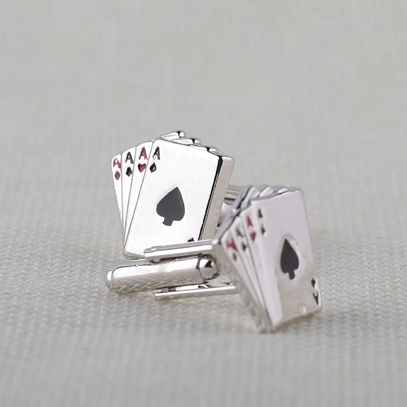 1 пара Модные Винтажные 4А покерные запонки для мужчин высокого качества изысканные серебряные запонки из нержавеющей стали костюмы свадебный подарок