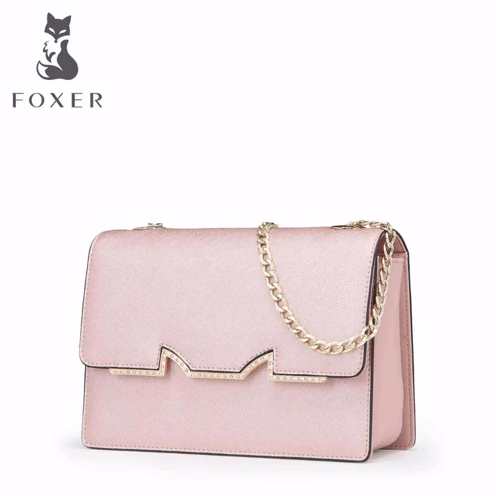 

FOXER Women Messenger Bags Lovely Small Cowhide Leather Handbag Ladies Clutch Chain Shoulder Bag Crossbody for Girls Candy Color