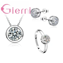 Трендовый Классический женский обручальный 925 пробы Серебряный Блестящий CZ свадебное ожерелье/серьги/Кольцо Ювелирные наборы для женщин