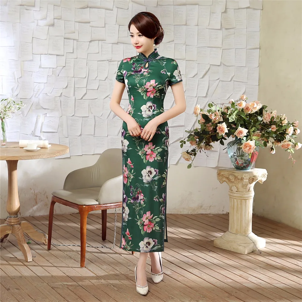 Шанхай история Замочная скважина короткий рукав цветочный Китай Qipao платье
