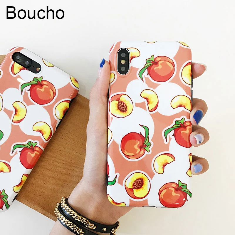 Boucho Cute Cartoon Fruit Peach Phone Case For iphone X 7plus 8plus Cases 6 6s 7 8 plus Soft Silicone Cover capa |