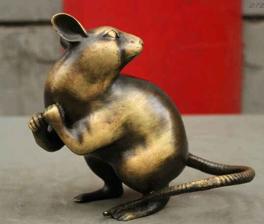 

S07104 6" Folk Chinese Fengshui Pure Bronze Zodiac Stand Mouse Lovely Statue Sculpture discount 30% (C0324)