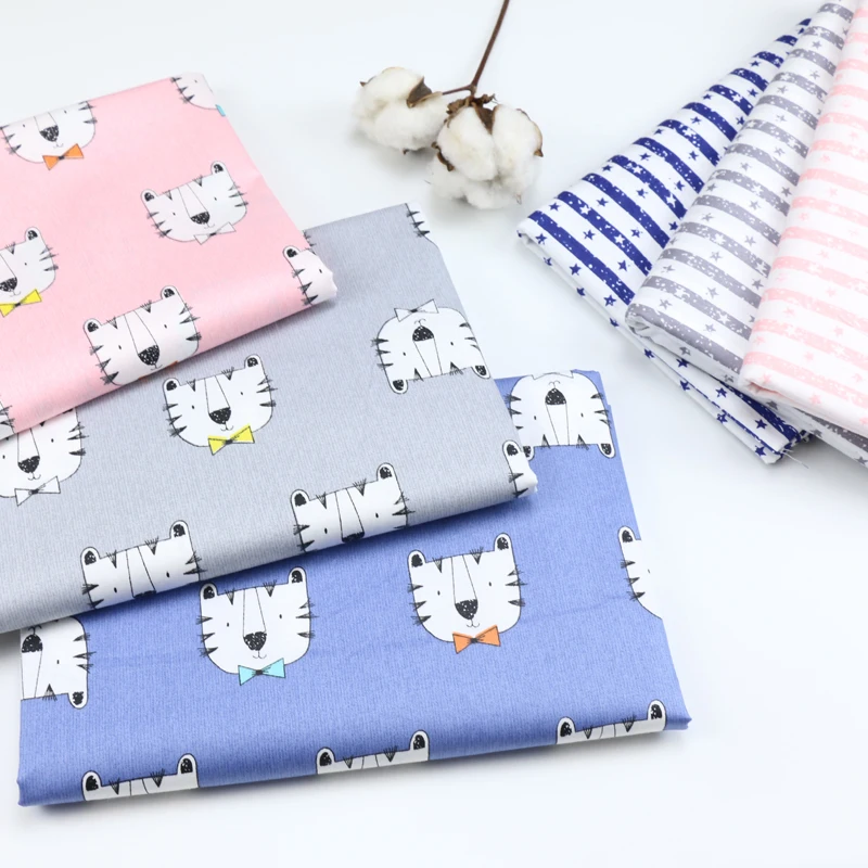 

New Cartoon Tiger Stars Cotton Fabric DIY Patchwork Quilting Sewing Craft Pillows Baby Home Bedding Textile Teido Tissus Clothes