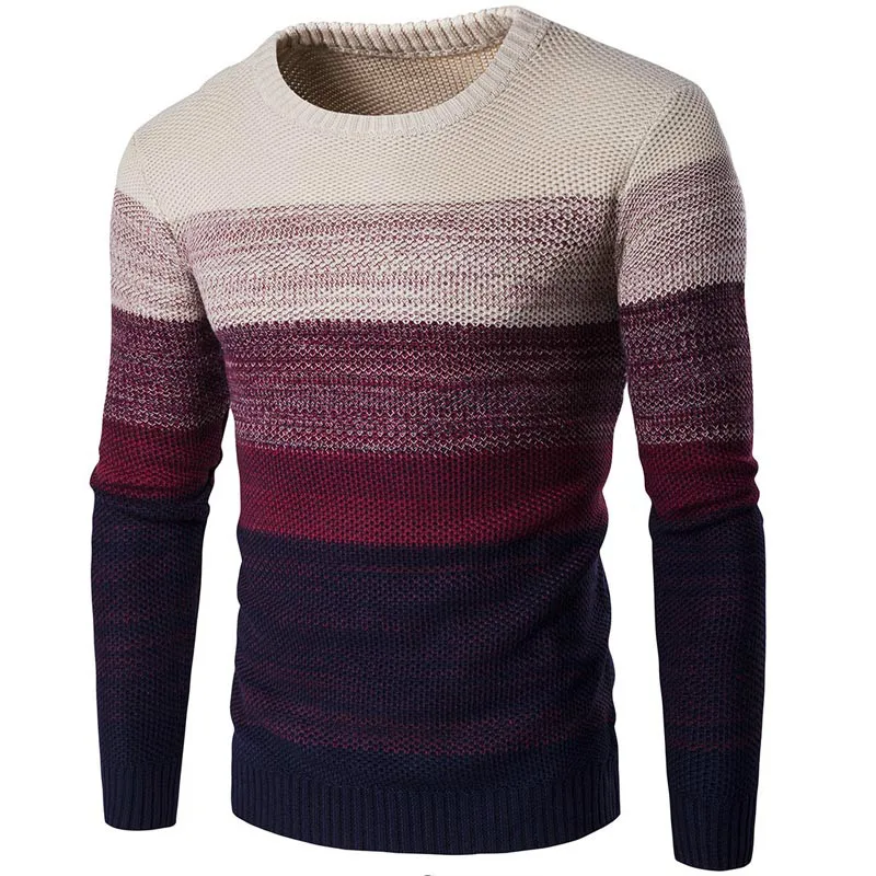 2018 бренд свитер для повседневной носки в полоску с круглым вырезом Slim Fit Для мужчин с длинными рукавами в стиле пэчворк Мужской пуловер