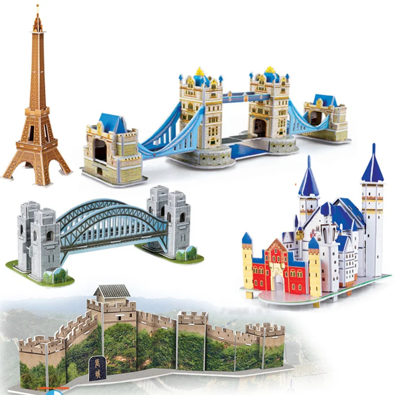 

DIY 3D Puzzle Paper World Architecture Dimensional Model Assembled Brain Teaser Learning Educational Games For Children Toys
