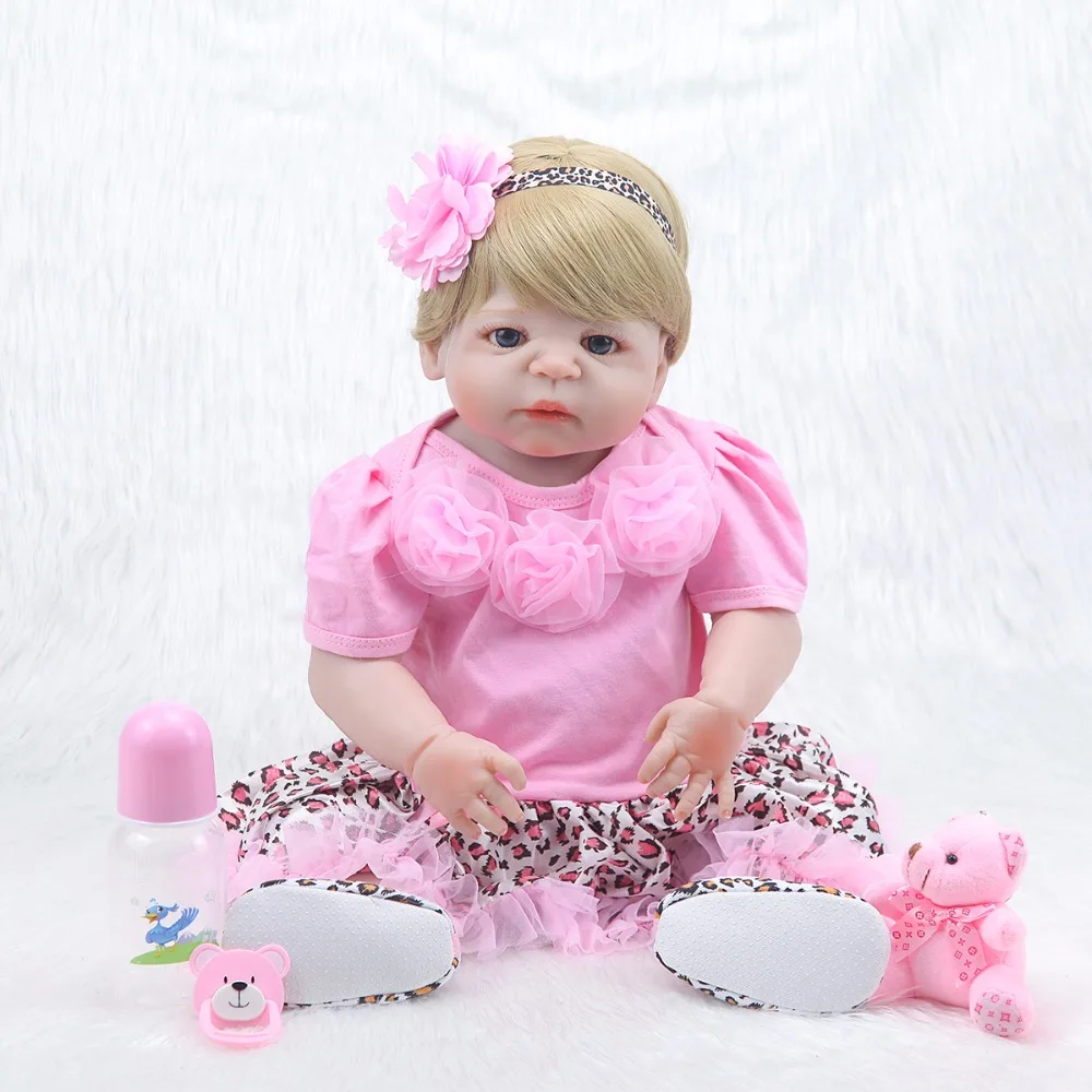 

NPK22inch Popular Victoria Lifelike newborn Baby girl with pink skirt kids brinquedos bonecas silicone Bebe Reborn dolls