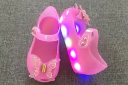 Новинка 2017 года Мини светодиодный флэш-бабочка прозрачные туфли с узлом бабочкой мягкая подошва голова рыбы девушки детские сандалии