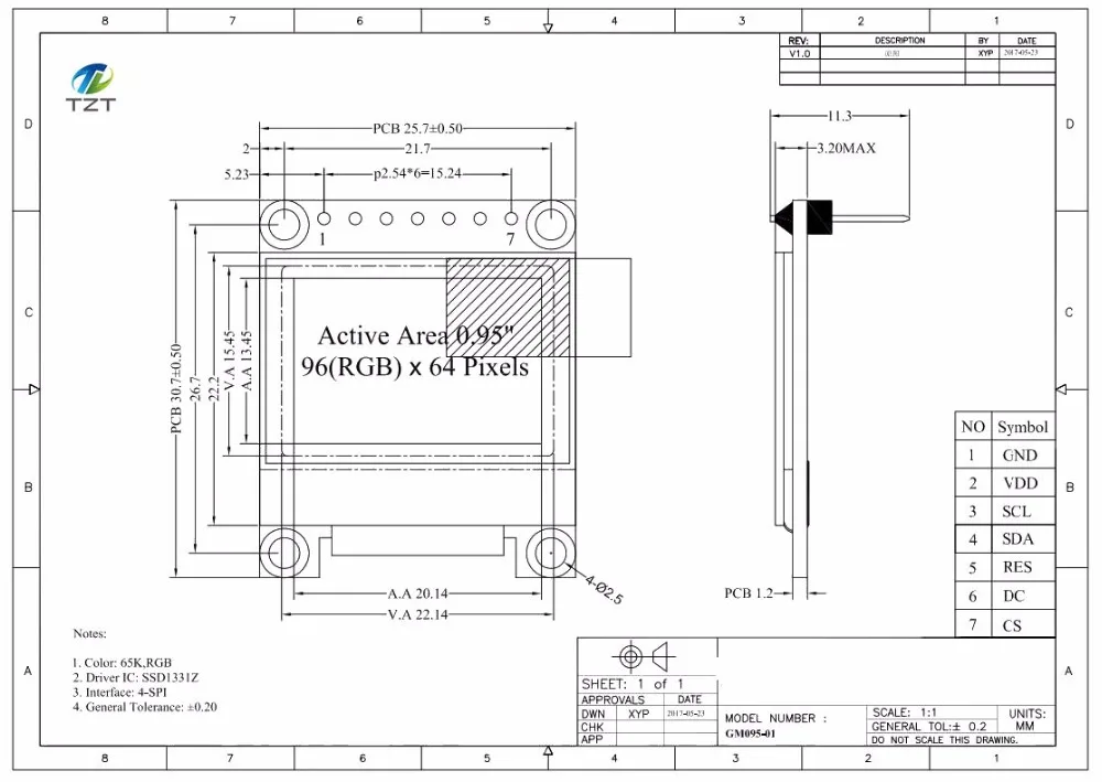 0.95 дюймов полноцветный OLED Дисплей модуль с 96x64 Разрешение, SPI, параллельный Интерфейс, SSD1331 контроллер 7PIN Новый