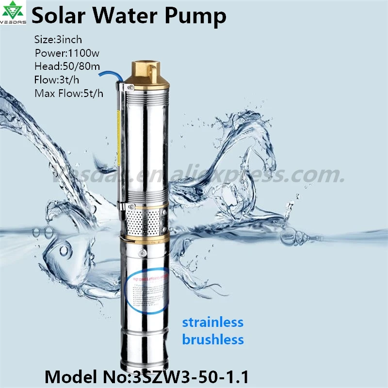 

3Inch 1100W AC220V DC300V with Permanent Magnet Synchronous Motor Flow 3 T/H Head 50M for Agriculture Deep Well Solar Water Pump
